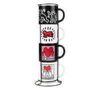 Grupo Erik Mugs Set of 4 Keith Haring | Stacking Mugs with Stand 10.8 oz - 300ml Coffee Cups Espresso | Graffiti Art Gifts for Friends, Cool Gifts for Men & for Women
