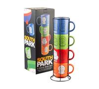 Grupo Erik Mugs Set of 4 - South Park Merchandise | Stacking Mugs with Stand 10.8 oz - 300ml Coffee Cups Espresso | South Park Gifts for Friends