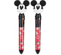 Grupo Erik Multicoloured Pen - Mickey Mouse Disney Gifts | 10 In 1 Ballpoint Pen With 3D Topper - 10 Colours Pens, Back To School Stationery Supplies | Mickey Mouse Gifts Under 10 Pounds (Pack of 2)