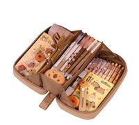 Grurun Big Capacity Pencil Case 3 Compartments Large Pencil Pouch Pen Bag Pencil Box Holder Organizer Simple Storage Aesthetic Stationery Cosmetic Bag (Brown)