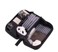Grurun Big Capacity Pencil Case 3 Compartments Large Pencil Pouch Pen Bag Pencil Box Holder Organizer Simple Storage Aesthetic Stationery Cosmetic Bag (Black)
