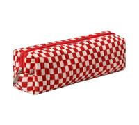 Grurun Corduroy Pencil Case Cute Aesthetic Student Pen Case Pouch Women Girls Cosmetic Bag Make Up Purse (Lattice small Red)