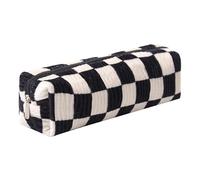 Grurun Corduroy Pencil Case Cute Aesthetic Student Pen Case Pouch Women Girls Cosmetic Bag Make Up Purse (Lattice Large Black)