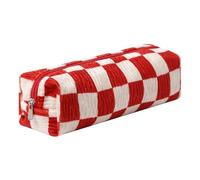 Grurun Corduroy Pencil Case Cute Aesthetic Student Pen Case Pouch Women Girls Cosmetic Bag Make Up Purse (Lattice Large Red)