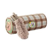 Grurun Cute Cylindrical Pencil Case with Plush Handle Large Capacity Plaid Pen Bag for Girls Aesthetic Stationery Organizer with Zipper Multifunctional Makeup Pouch for School Students (Cylinder-D)
