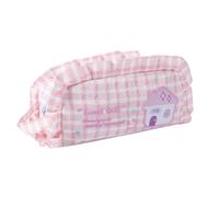 Grurun Cute Pencil Case Large Capacity Pencil Pouch with Handle Kawaii Checkered Pen Bag Stationery Organizer for School Girls Kids Aesthetic Makeup Pouch (Pink)