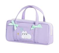 Grurun Cute Pencil Case with Handle Large Capacity Kawaii Pen Bag for Girls Aesthetic Double Layer Stationery Organizer with Bow Multifunctional Makeup Pouch for School Kids Teens (Purple)