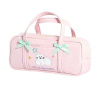 Grurun Cute Pencil Case with Handle Large Capacity Kawaii Pen Bag for Girls Aesthetic Double Layer Stationery Organizer with Bow Multifunctional Makeup Pouch for School Kids Teens (Pink)