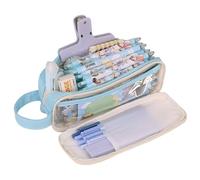 Grurun Large Capacity Pencil Case Big Pencil Pouch Pen Bag Large Pencil Pouch Pen Bag Pencil Box Holder Organizer Simple Storage Aesthetic Stationery Cosmetic Bag (Blue)