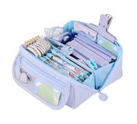 Grurun Large Pencil Pouch Big Pencil Case Big Capacity Aesthetic Pen Cosmetic Bag Pen Stationery Organizer Simple, College Office Home Travel Storage Bag (Blue)