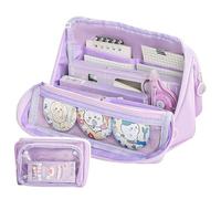 Grurun Large Pencil Pouch Big Pencil Case Big Capacity Aesthetic Pen Cosmetic Bag Pen Stationery Organizer Simple, College Office Home Travel Storage Bag (Purple)