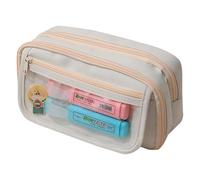 Grurun Large Pencil Pouch Big Pencil Case Big Capacity Aesthetic Pen Cosmetic Bag Pen Stationery Organizer Simple, College Office Home Travel Storage Bag (Beige)