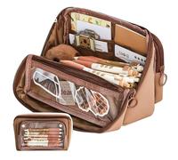 Grurun Large Pencil Pouch Big Pencil Case Big Capacity Aesthetic Pen Cosmetic Bag Pen Stationery Organizer Simple, College Office Home Travel Storage Bag (Brown)