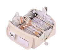 Grurun Large Pencil Pouch Big Pencil Case Big Capacity Aesthetic Pen Cosmetic Bag Pen Stationery Organizer Simple, College Office Home Travel Storage Bag (Beige)