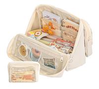 Grurun Large Pencil Pouch Big Pencil Case Big Capacity Aesthetic Pen Cosmetic Bag Pen Stationery Organizer Simple, College Office Home Travel Storage Bag (Beige)