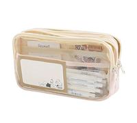 Grurun Large Pencil Pouch Big Pencil Case Big Capacity Aesthetic Pen Cosmetic Bag Pen Stationery Organizer Simple, College Office Home Travel Storage Bag (Beige)