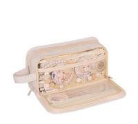 Grurun Large Pencil Pouch Big Pencil Case Big Capacity Aesthetic Pen Cosmetic Bag Pen Stationery Organizer Simple, College Office Home Travel Storage Bag (Beige)