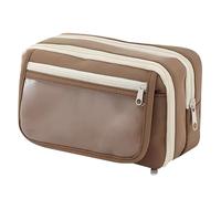Grurun Large Pencil Pouch Big Pencil Case Big Capacity Aesthetic Pen Cosmetic Bag Pen Stationery Organizer Simple, College Office Home Travel Storage Bag (Brown)