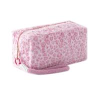 Grurun Leopard Print Plush Pencil Case with Wrist Strap Large Capacity Fluffy Pen Pouch for Students Cute Stationery Organizer Bag for School Portable Makeup Cosmetic Bag (Pink)