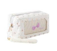 Grurun Plush Pencil Case Large Capacity Kawaii Stationery Organizer Soft Fluffy Cosmetic Makeup Bag with Clear Window (White)