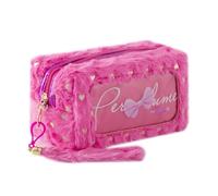 Grurun Plush Pencil Case Large Capacity Kawaii Stationery Organizer Soft Fluffy Cosmetic Makeup Bag with Clear Window (Hot pink)