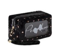 Grurun Plush Pencil Case Large Capacity Kawaii Stationery Organizer Soft Fluffy Cosmetic Makeup Bag with Clear Window (Black)