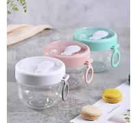 Grusce 3 Packs Overnight Oat Container with Lid and Foldable Spoon, 600ml Reusable Breakfast Pots Overnight Oats Jars Portable Cup Jar 20oz Cereal, Milk, Vegetable and Fruit Salad Storage Container