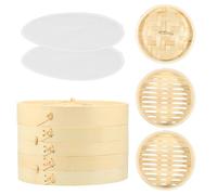 Grusce Bamboo Steamer Basket, 2 Layer Steaming Basket with Lid and Steaming Cloth, Reusable Dumpling Steamer Bamboo Steaming Basket Bamboo Steamer for Rice Dumpling Veggie Cooking(20cm)