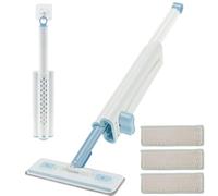Grusce Self Squeezing Mop Portable Mini Mop Self Squeeze Cleaning Mop with 4 Microfiber Mop Pads Flat Squeeze Short Mop for Bathroom Kitchen Countertop Glass Walls Windows Desktops(Blue)