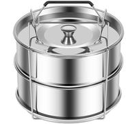 Grusce Stackable Steamer Basket for Pot, 2 Tier 304 Stainless Steel Steamer Pot with Handle, Large Capacity Steam Insert Pans 1.3QT 1.1Qt Steam Insert Pot Cooker for Cooking Lasagna Food Steamer