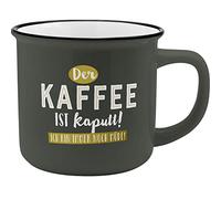 GRUSS & CO 46973 Becher mit Spruch „Der Kaffee ist kaputt“, New Bone China Porzellan, 35 cl, Schwarz Cup, Porcelain, White