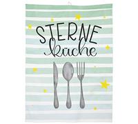 GRUSS & CO 47105 Star Kitchen Cotton Tea Towel 60 cm x 45 cm Green, Multicoloured