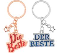 GRUSS & CO Couple Key Ring with Best Motif, Pendant Set Consisting of Two Pendants with Key Ring, with Charm with Saying | Gift for Two, for Couples | 73827, multicoloured, standard size, Motif