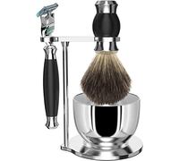 GRUTTI Shaving Set, Deluxe Chrome Razor and Brush Stand with Soap Bowl Gifts for Men Shaving Badger Brush and Razor Handle Compatible with Fusion 5