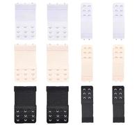 Gruvox 12 Pcs Bra Strap Extenders Women’s Bra Extender Elastic Extensions Soft and Comfortable Bra Extenders Set with Stainless Steel Hook 3 Rows x 3 Hooks and 3 Rows x 2 Bra Hooks Skin White Black