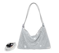 Gruvox Silver Bag Fashion Women Rhinestone Bag Women Rhinestone Evening Clutch Bag Silver Clutch Purse Bling Handbag Shiny Sequin Shoulder Bag for Party Bridal Night Bag Evening Wedding Party Banquet
