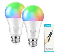 GRV 12W AC100-240V A60 Smart Light Bulb with 2.4GHz Remote, RGBCW Color Changing LED Bulb, Stepless Dimmable 3000-6500K, 100W Incandescent Equivalent, 1000LM CRI>80, E27 Base, 2 Pack