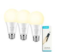GRV 9W A60 Smart Bulb with a Remote Control 2.4GHz, Colour Changing LED Bulb, Dimmable 3000K-6500K, 830LM,E27 Base, Home Decor, 1 Remote Control and 3 Light Bulbs