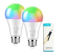 GRV 9W AC100-240V A60 Smart Light Bulb with a 2.4GHz Remote Control,RGBCW Color Changing Led Bulb,Stepless Dimmable 3000K-6500K,80W Incandescent Lamp Equivalent,830LM CRI>80,E27 Base,2 Bulb & Remote