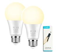 GRV 9W AC100-240V A60 Smart Light Bulbs with a 2.4GHz Remote Control,Stepless Dimmable 2700K-6500K,80W Incandescent Lamp Equivalent,830LM CRI>80,E27 Base,2 Bulb & 1 Remote