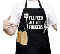 GRVICH Chef Funny BBQ Cooking Apron, BBQ Aprons for Men with 2 Pockets, Kitchen Personalised Apron, for Men - Christmas Gifts Birthday Gifts for Husband, Son, Boyfriend, I'll Feed All You