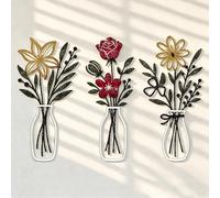 GrWisdAT 3 Pieces Metal Flowers Wall Decor Multicolored Floral Wall Art Modern Minimalism Rustic Farmhouse Decor for Housewarming Gifts Living Room Bathroom Bedroom Kitchen Dining Room