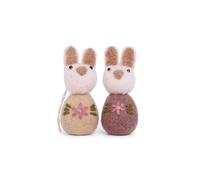Gry & SIF Embroidered Easter Bunny Hangers, Easter, Easter Decoration, Handmade, Fairtrade | Pendant White Pompom Bunny Embroidered, Plum and Beige, Set of 2