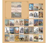 Gryast 60 Sheets Junk Journal Ephemera Kit, 30 Unique Vintage Scrapbook Paper Patterns for Bullet Journal, Planner Supplies, 3x2 inch (80x50mm) Collage Material (Landmark Buildings)