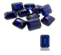 Gryrigns 10Pcs Loose Synthetic Sapphire Stone Bulk Wholesale Emerald Cut Royal Blue Corundum Gemstone Lot Faceted Gems VVS Grade (6x4/7x5/8x6/9x7mm), 8x6mm, Created Corundum, created corundum
