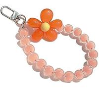 Gryshanyun Adjustable Beaded Flower Phone Lanyard, Anti-Loss Wrist Strap with Secure Lock, Stretchy Design for Travel and Daily Use (Orange)