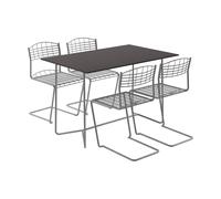 Grythyttan Stålmöbler High tech table 110 cm + 4 High tech chairs, black-hot-dip galvanized