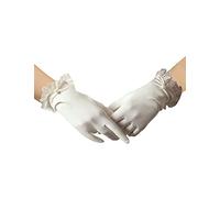 GRYUIRY Ivory Short Satin Gloves Ruffle Floral Lace with Pearls Opera Tea Evening Party Gloves for Women Formal, Ivory, One Size