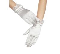 GRYUIRY Ivory Short Satin Gloves Ruffle Floral Lace with Pearls Opera Tea Evening Party Gloves for Women Formal, Ivory-3, One Size