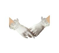 GRYUIRY Ivory Short Satin Gloves Ruffle Floral Lace with Pearls Opera Tea Evening Party Gloves for Women Formal, Ivory-1, One Size